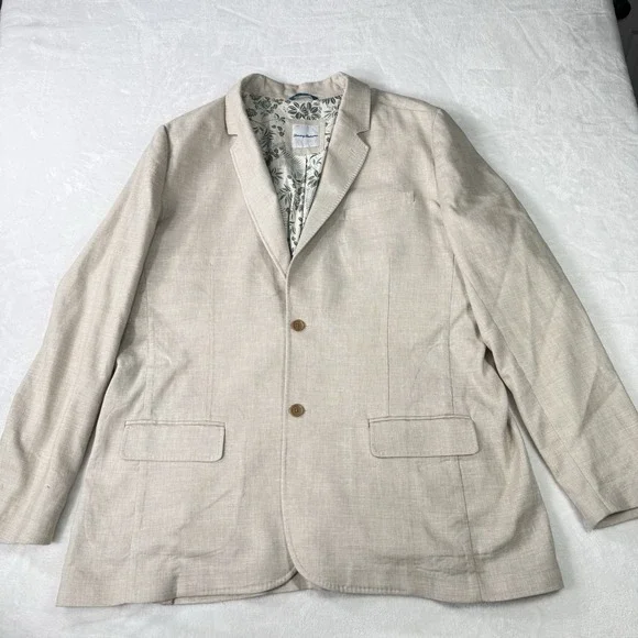 Tommy Bahama Blazer Mens 2XLT Beige Linen Blend Sport Coat Floral Lined Beachy
